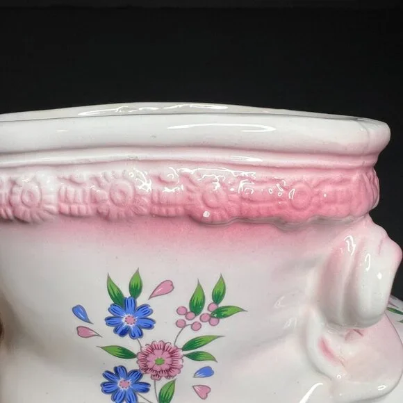 Vintage R.B.C. Ceramic Pink White & Blue Floral Boot Flowerpot Planter 4.25" - Picture 6 of 9